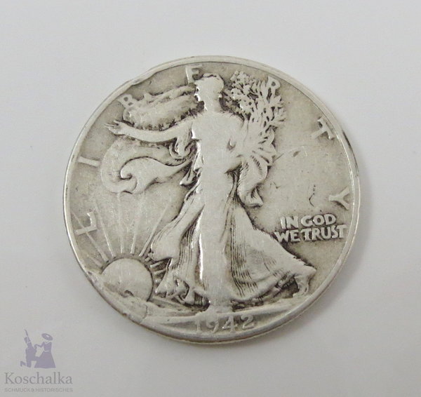 USA, Half Dollar LIBERTY Silbermünze, 1942, Erh. gebraucht / schön