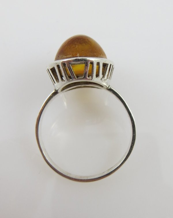 Vintage 925er Silber Bernstein-Ring, Meisterarbeit um 1950, Gr. 65