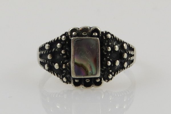 Vintage 925er Silber Ring mit Abalone, Handarbeit um 1980, Gr. 64
