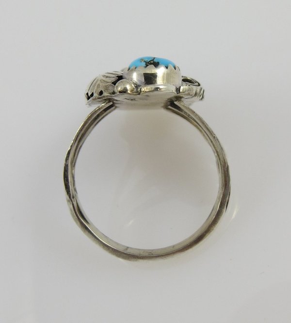 Vintage 925er Silber Ring mit Türkisen, Indianerschmuck, Handarbeit um 1970, Gr. 59