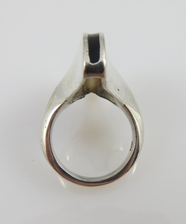 Vintage Designer 800er Silber Onyx-Ring, Handarbeit um 1970, Gr. 53