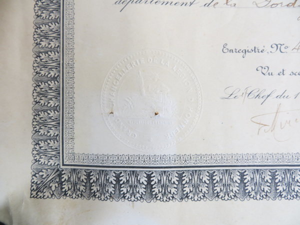 Frankreich, Ehrenurkunde für militärische Dienste, ausgestellt am 26. Oktober 1935, Original