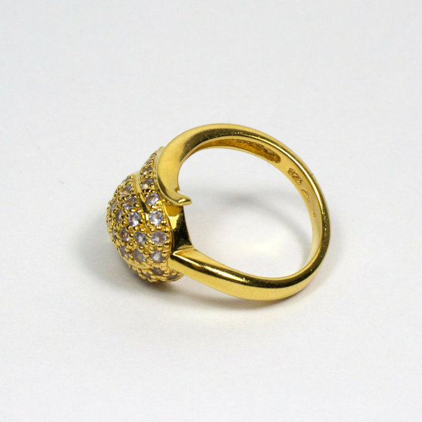 Vergoldeter 925er Sterling Silber Designer Ring mit Zirkonia, Gr. 53