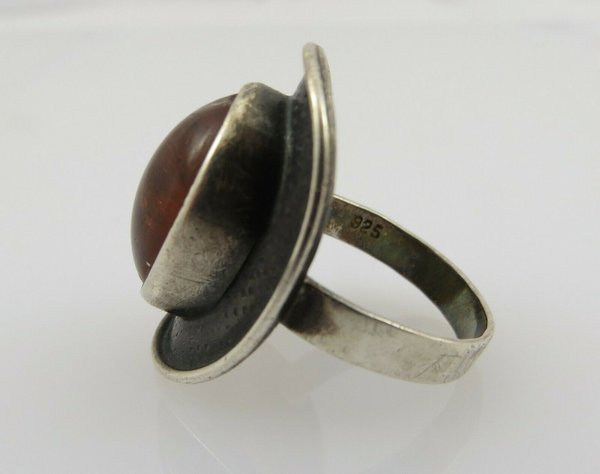 Vintage Naturbernstein Ring aus 925er Silber, Handarbeit um 1950, Gr. 50