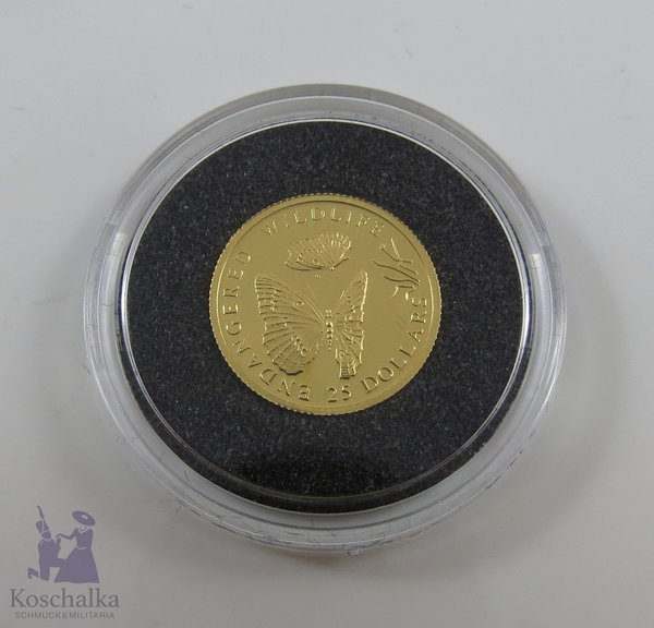 Cook Islands, 25 Dollar 1997 P.P. Goldmünze Großer Eisvogel
