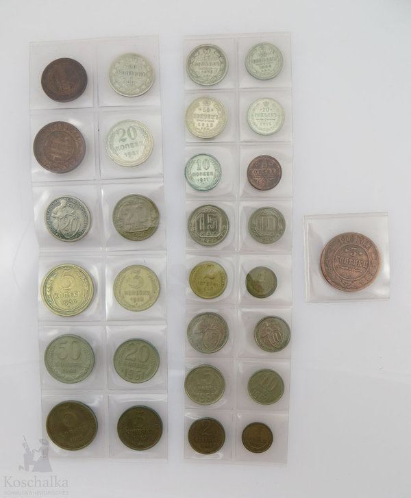 Russland - Sowjetunion, Konvolut mit 27 Münzen, z.T. Silber, gebraucht bis Stempelglanz
