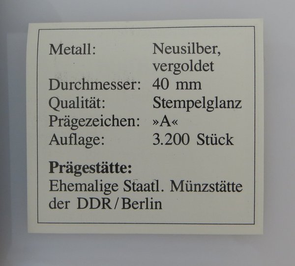 Berlin, "2. November 1989 - Brandenburger Tor" Medaille, vergoldet, stgl.