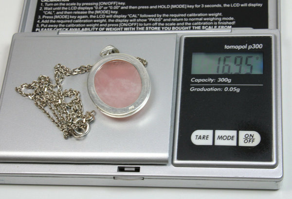 925er Silber Ring, Anhänger und Kette mit Rosenquarz, Ring Gr. 58,5