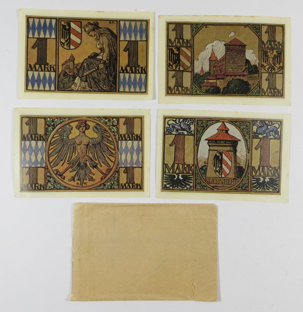 Notgeld Nürnberg, 4 Scheine mit originaler Verpackung, unzirkuliert, Original