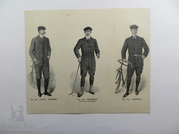Britische Herrenmode-Zeichnungen, Druck, um 1910, Original