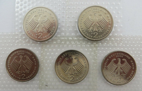 BRD, 5 x 2 Deutsche Mark, 2000, Polierte Platte