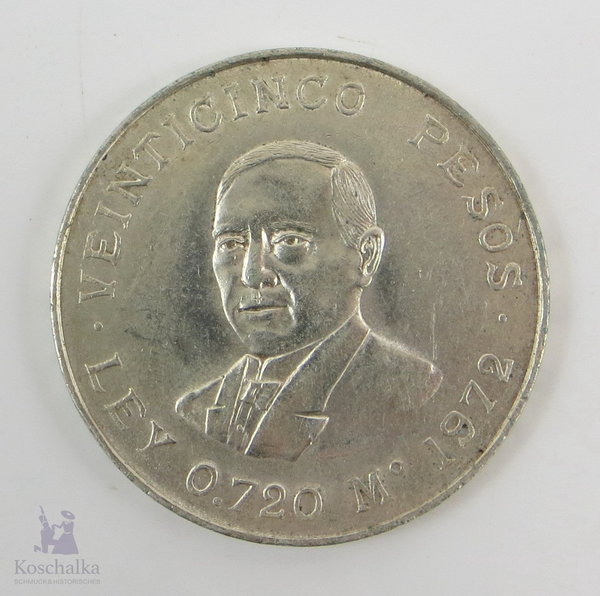 Mexiko - 25 Pesos 1972, 100. Jahrestag Tod von Benito Juar, 720er Silbermünze