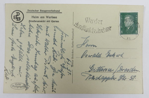 AK / Postkarte, Heim am Werlsee, Deutscher Baugewerksbund, gelaufen, Original