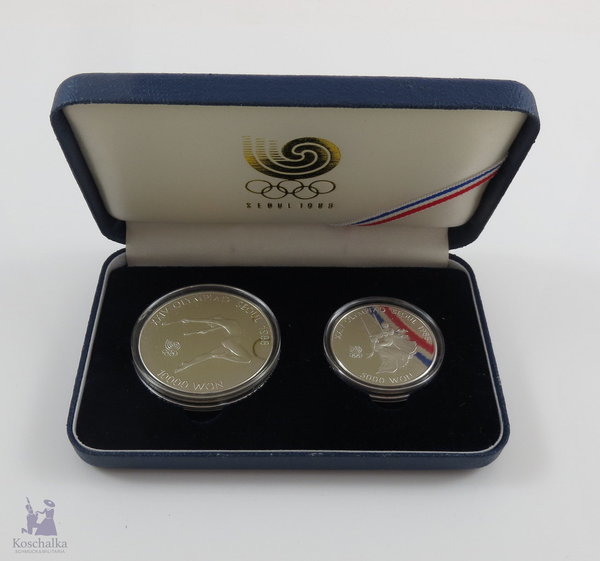Südkorea, 5000 und 10000 Won Silbermünzen, 1988 OLYMPIADE in Seoul, Rhythmische Sportgymnastik