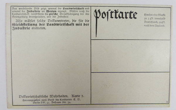 AK / Postkarte, Volkswirtschaftliche Wahrheiten, Karte 3, Landwirtschaft, 1909, Original