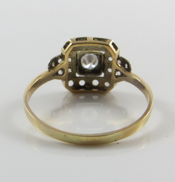 Antiker 585er Rot / Weißgold Ring mit Brillant 0,25 ct und w. Saphiren, um 1930, Gr. 56