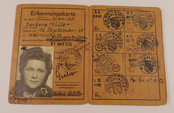 Erkennungskarte für Ruprecht-Karl-Universität Heidelberg,1949, Original