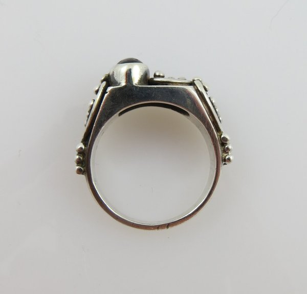 Vintage 925er Silber Onyx Ring mit Weintrauben-Motiv, Gr. 56, Handarbeit um 1980