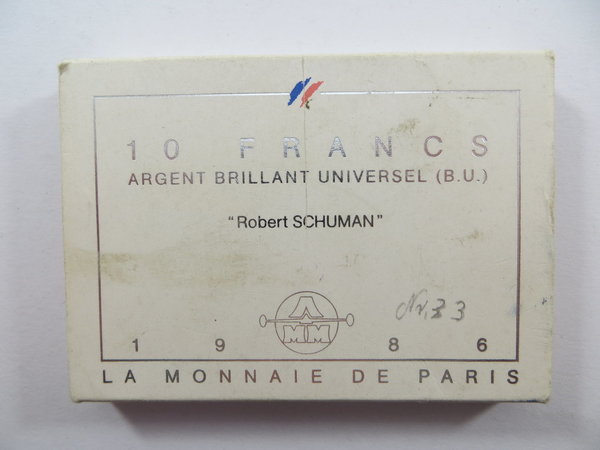 Frankreich, 10 Francs 1986, Robert Schuman, 900 Silber, Original