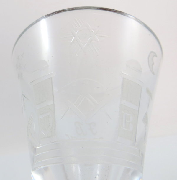 Vintage Freimaurer Kristall Trinkglas/Logenglas "Klotzfußkanone"
