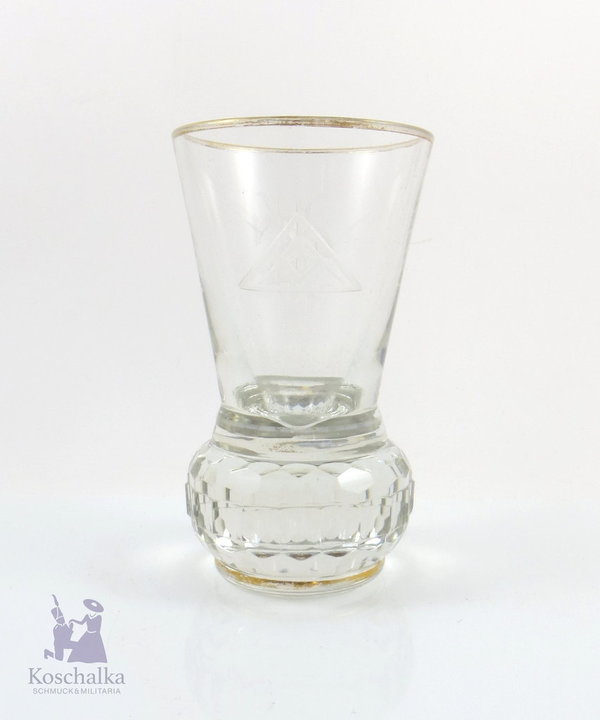 Vintage Freimaurer Kristall Trinkglas/Logenglas "Klotzfußkanone"
