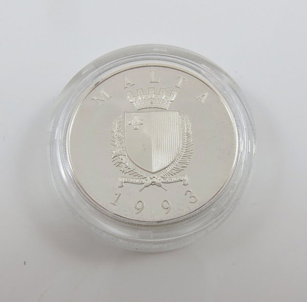 Malta, 5 Liri Silbermünze, 1993 P.P., World Cup 1994 - Torwart beim Sprung