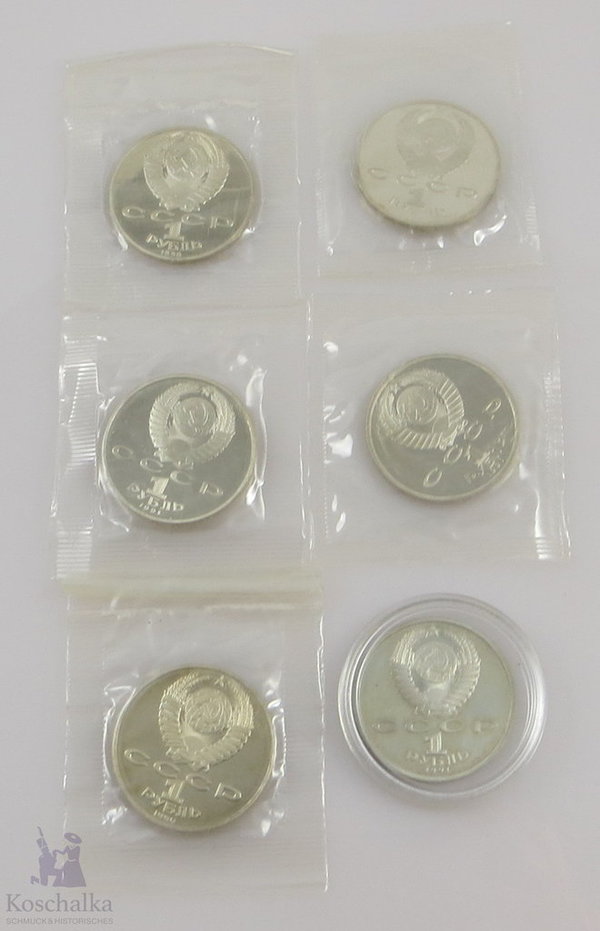 UdSSR Sowjetunion, Konvolut aus sechs 1 Rubel Gedenkmünzen