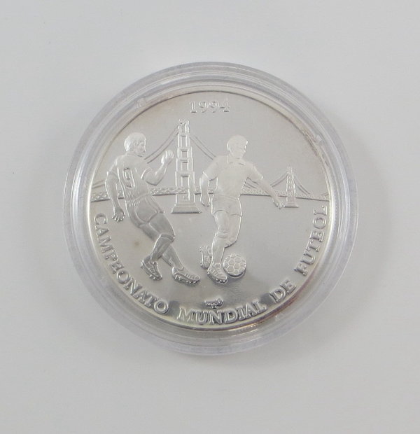 Kuba 10 Pesos, 1994, Fußball WM, P.P., Silbermünze, Original