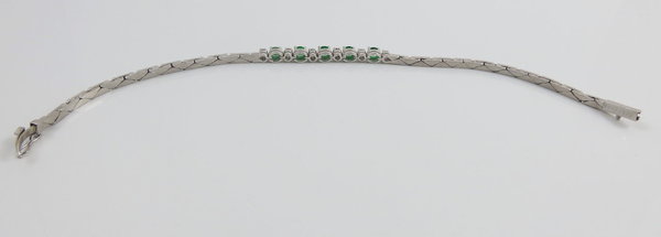 Vintage 750er Goldarmband mit fünf Smaragden und sechs Diamanten, 0,32 ct