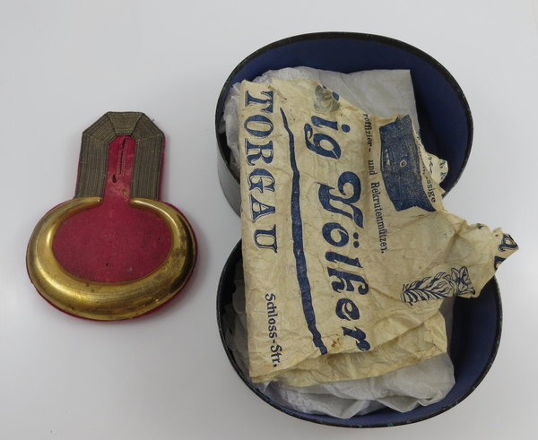 Einzelnes Paar Epauletten mit Schachtel und Webeblatt, Kaiserreich, Original