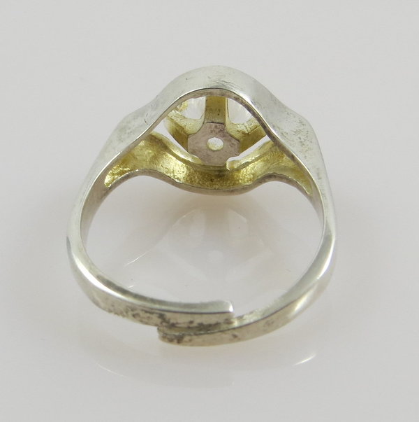 Vintage 835er Silber Bergkristall Ring, Gr. 57, Meisterarbeit um 1970