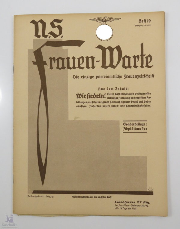 NS Frauen-Warte, Die einzige parteiamtliche Frauenzeitschrift, Stickmuster, Heft 19 - Jhg.1934/35