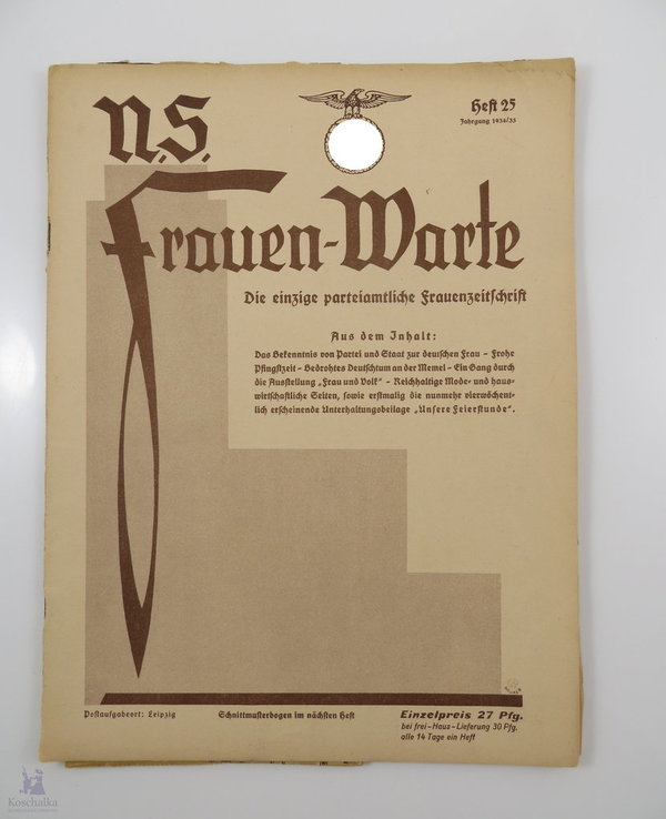 NS Frauen-Warte, Die einzige parteiamtliche Frauenzeitschrift, Schnittmuster, Heft 25 - Jhg. 1934/35