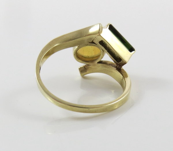 333er Gelbgold Ring mit Opal und Turmalin, Größe 57, Handarbeit, modernes Design