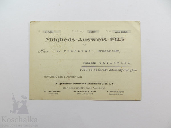 ADAC Mitgliedsausweis 1925, München, Original