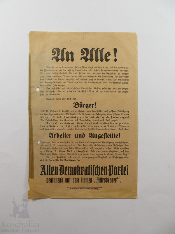 Wahlaufruf der Alten Demokratischen Partei, Nürnberg, Original