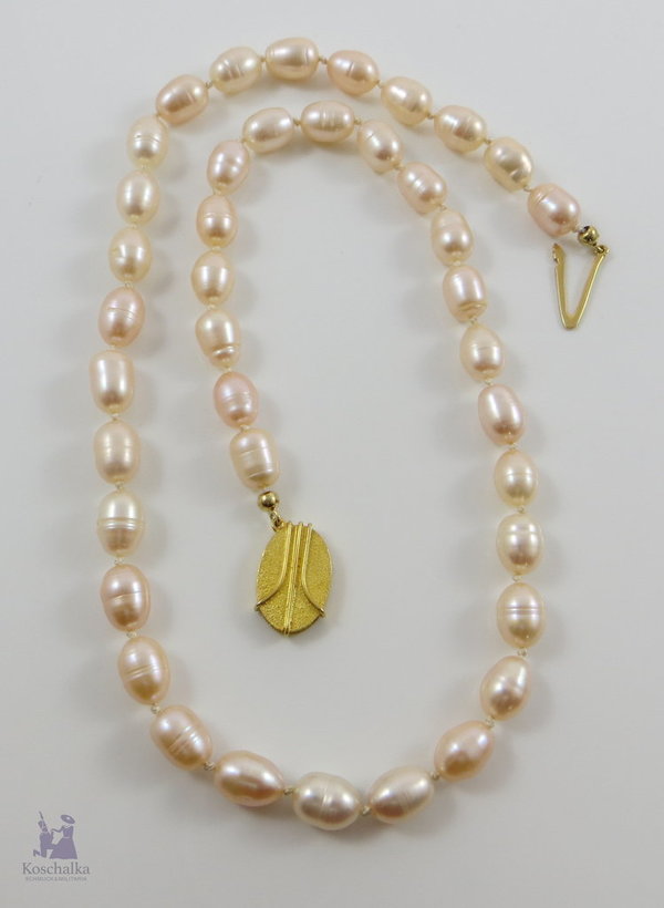 Vintage Damen Perlen Collier mit 750er Goldschließe, Handarbeit um 1980
