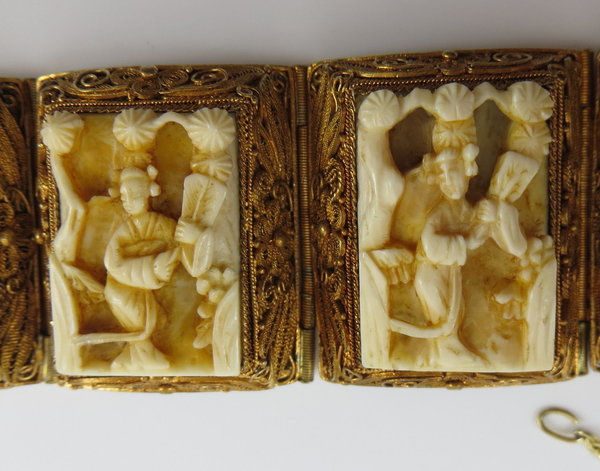 Antikes 925er Silberarmband, Chinesisches "Sho" Armband, vergoldet