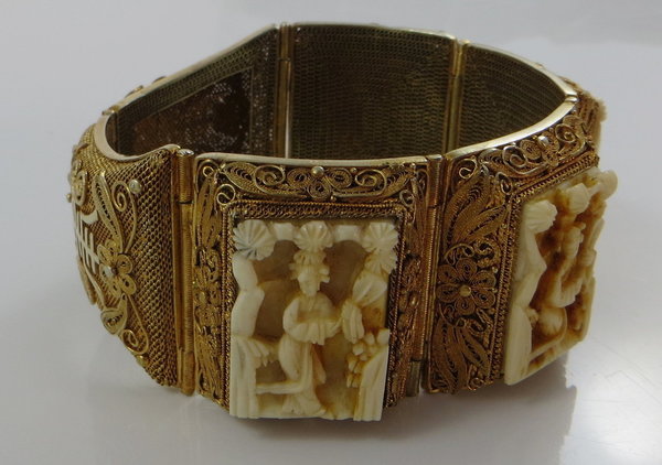 Antikes 925er Silberarmband, Chinesisches "Sho" Armband, vergoldet