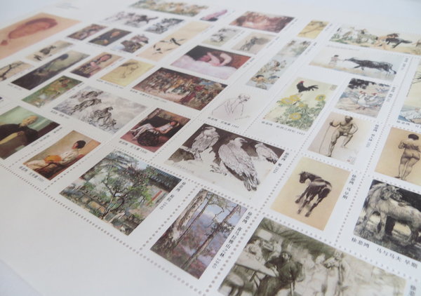 China, Briefmarken Postfrisch, Sonderbogen mit Gemälden von Xu Beihong