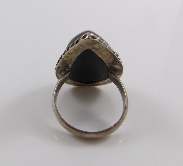 Vintage 925er Silber Onyx Ring, Gr. 57
