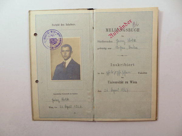 Meldungsbuch der Universität zu Wien, 1926, Original