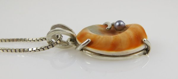 Vintage Shiva-Auge und Perlen Ohrringe / Ohrstecker und Anhänger mit 925er Silber Kette