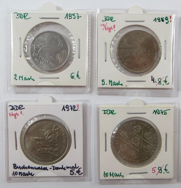 DDR, Konvolut von Münzen, 2, 5, 10, 20 Mark, 8 Stück, Erh. von vz bis stgl.