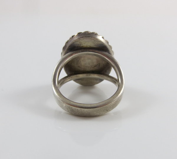 Vintage 925er Sterling Silber Ring mit Jade, um 1960/70, Gr. 54