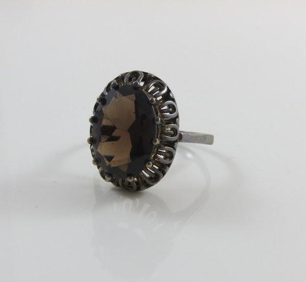 Vintage 835er Silber Ring mit Rauchquarz, Gr. 63