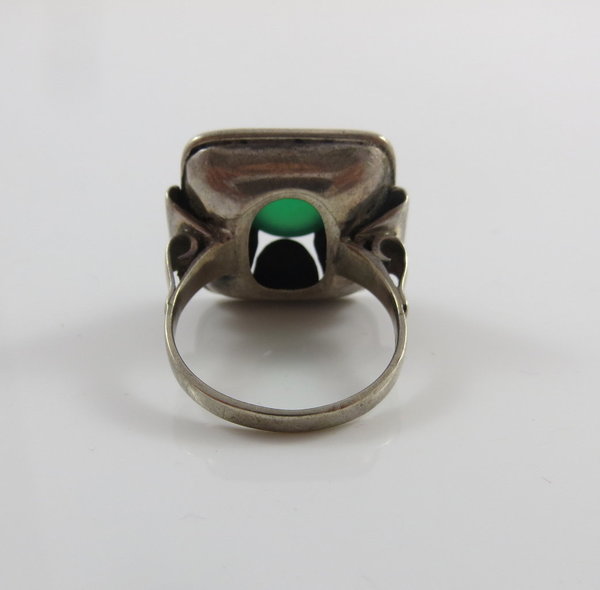 Antiker 835er Silber Ring mit Jade, um 1930, Gr. 59