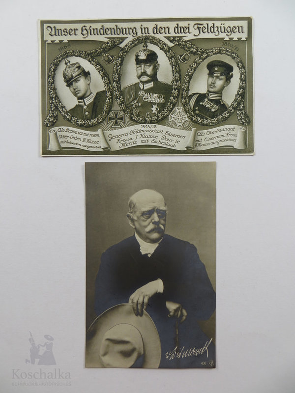 AK / Postkarten, Lot mit zwei Karten, Bismarck und Hindenburg, Kaiserreich, Original