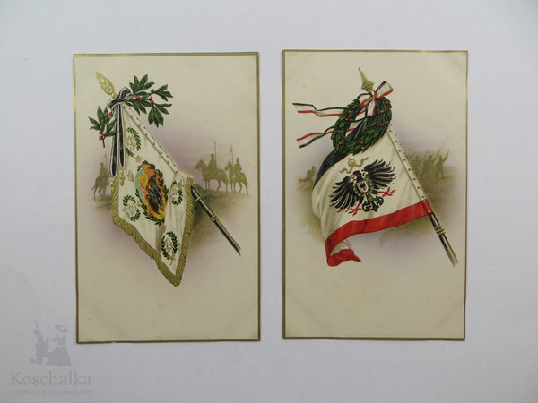 AK / Postkarten, Lot mit zwei Karten, Fahnen, Kaiserreich, Original