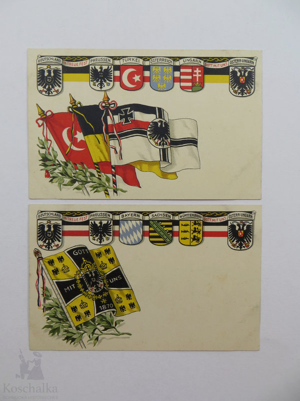 AK / Postkarten, Lot mit zwei Karten, Fahnen, T.S.N. Serie 1500, Kaiserreich, Original